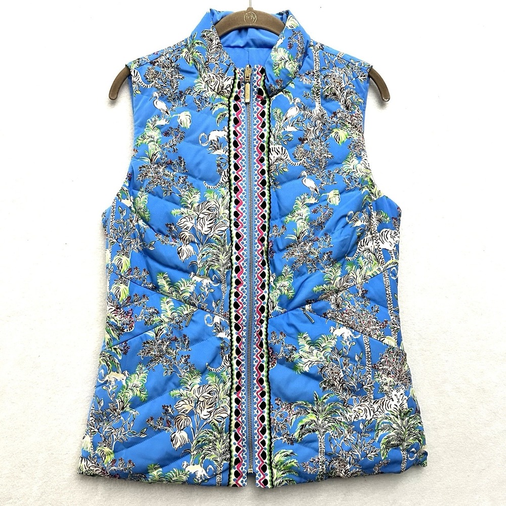 Lilly Pulitzer Deanne Vest M Medium Down Puffer Reversible Thistle Tiger Queen - Picture 2 of 13